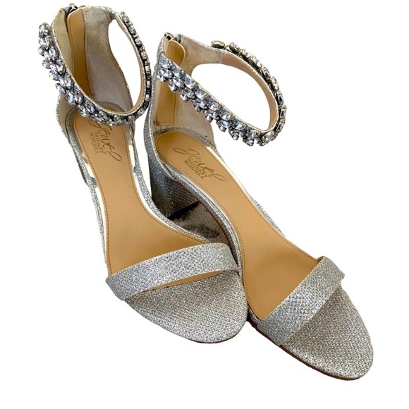 JEWEL BADGLEY MISCHKA BRADLEY EMBELLISHED ANKLE STRAP SANDAL SILVER SIZE 7 NWOB - Picture 1 of 7
